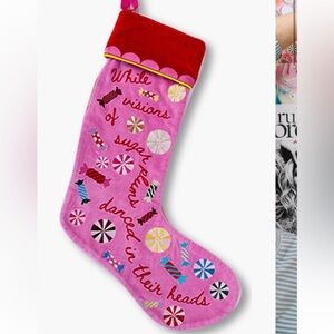 New Anthropologie x FURBISH Sugar Plums Pink Embroidered Stocking Christmas